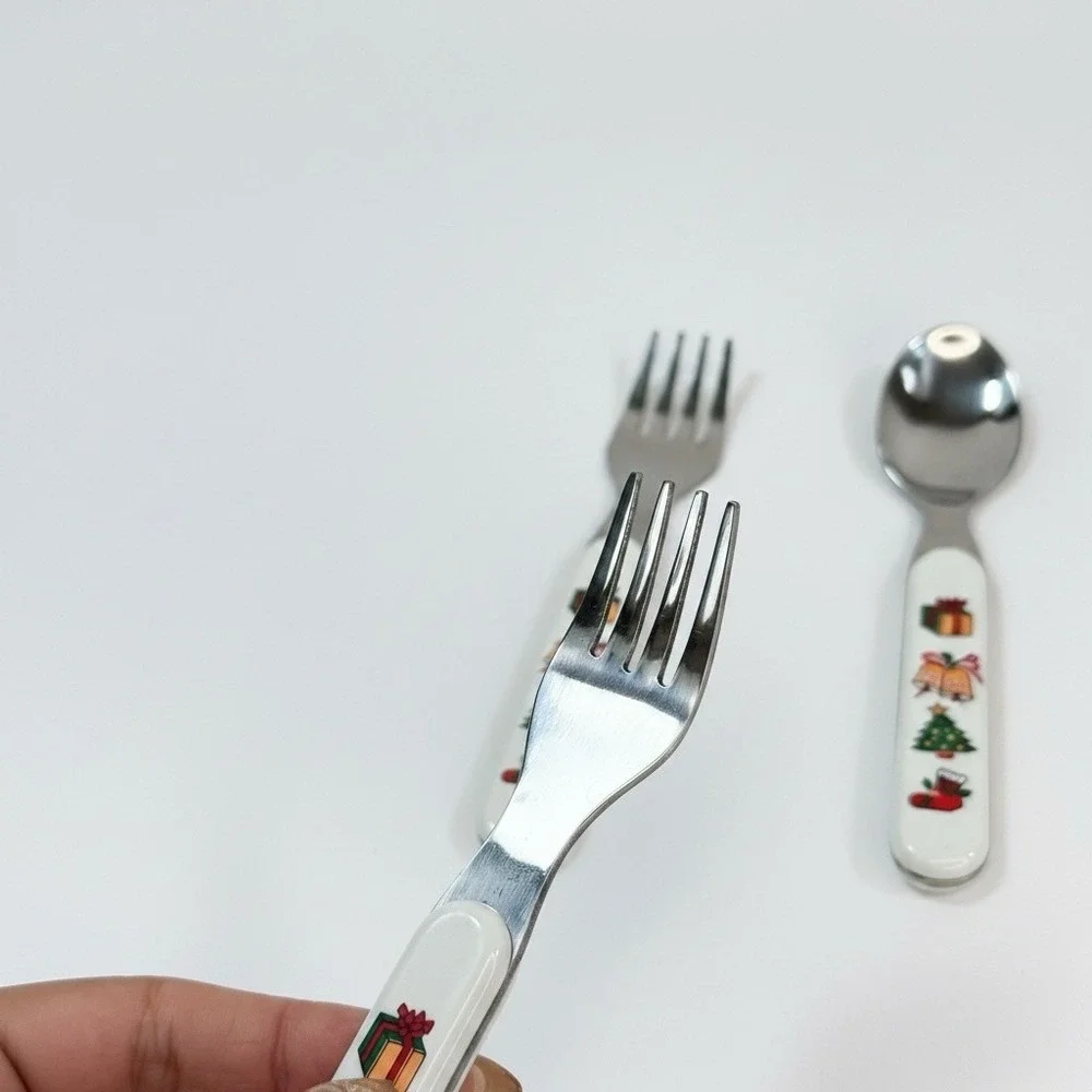 VTG Northland Stainless Christmas Flatware Lot 4 White Handle Forks Spoon Taiwan